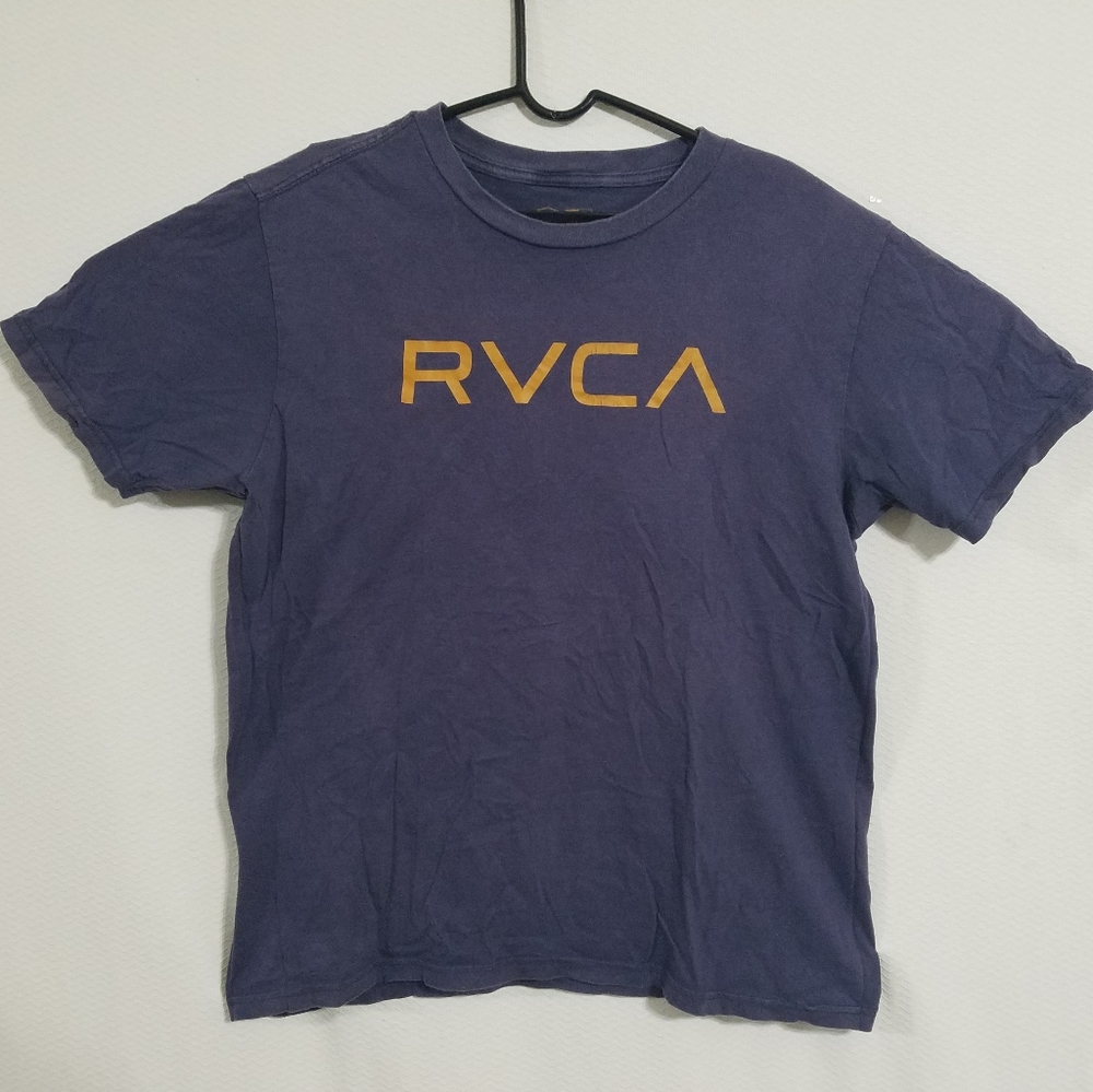 RVCA Mens Large Blue Gold Tee T Shirt Short Sleeve